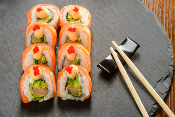 Shrimp rolls and chopsticks