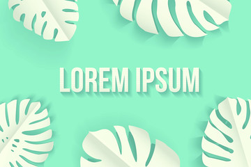 Blue and white paper fold monster leaves background