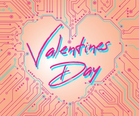 Valentine's day cyber technology, Abstract heart technology. It's a symbol of love. cyberpunk Valentine's day, electronic heart-shaped Valentine cyber technology