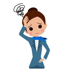 額に手を当てる客室乗務員の上半身