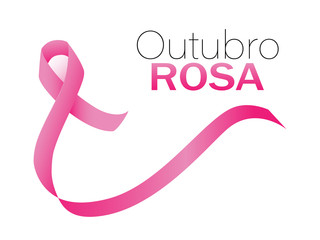 Pink October in Portuguese language. Breast cancer awareness month vector.