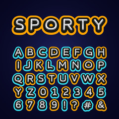 Sport team font design, alphabet, character set, typeface, typography, letters and numbers. Vector illustration