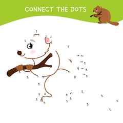 Educational game for kids. Dot to dot game for children. Forest animals. Cartoon cute beaver. © Алёна Игдеева