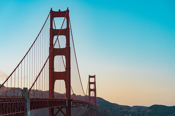 Golden Gate Bridge in San Francisco during sunset golden hour