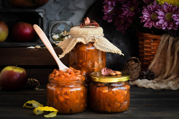 Pumpkin, lemon and apricot kernel jam.