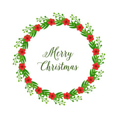 Template for card merry christmas, with design shape circle red floral frame. Vector