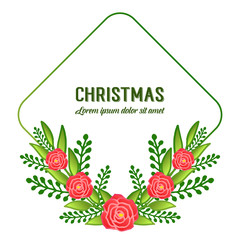 Greeting card of merry christmas background, with realistic design element of green leaf flower frame. Vector