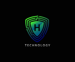 Techno Shield H Letter Logo Icon, Creative Techno Shield Badge.