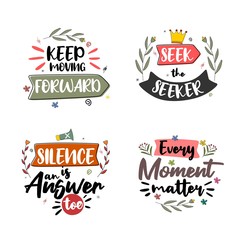 Set of typography motivational quotes. Quote Lettering. Vector lettering for t-shirt design, printing, postcard, and wallpaper. poster.