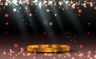 golden podium with colorful light background