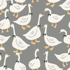 Duck with Bow Tie Animal Seamless Surface Pattern Vector