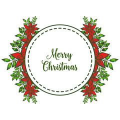 Element on white background, with design red flower frame, lettering for greeting card merry christmas. Vector