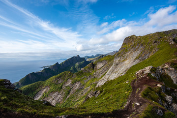 Obraz premium Trail from Reinebringen of Reine, Lofoten islands, Norway