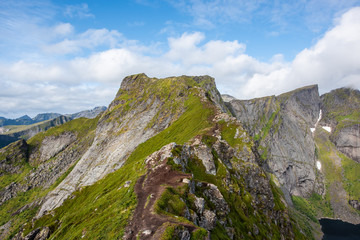 Fototapeta na wymiar Trail from Reinebringen of Reine, Lofoten islands, Norway