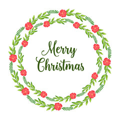 Calligraphic poster of merry christmas on texture green leafy floral frame background. Vector