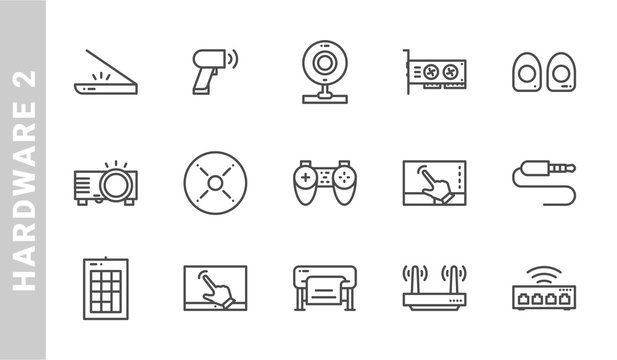 hardware 2 icon set. Outline Style. each made in 64x64 pixel