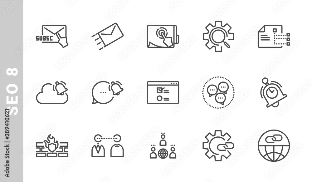 Wall mural seo 8 icon set. outline style. each made in 64x64 pixel