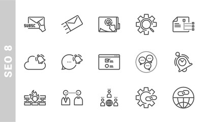 Fototapeta premium seo 8 icon set. Outline Style. each made in 64x64 pixel