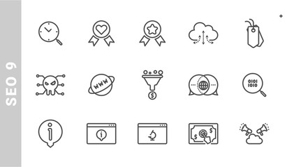 seo 9 icon set. Outline Style. each made in 64x64 pixel
