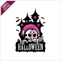 Halloween Hockey Mask Castle Vector Logo