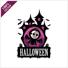 Halloween Hockey Mask Castle Vector Logo