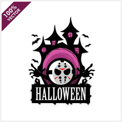 Halloween Hockey Mask Castle Vector Logo