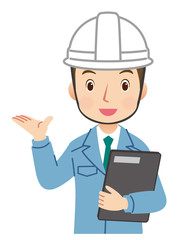 案内する作業員