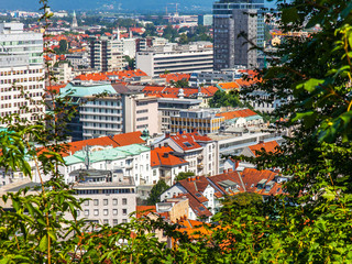 Ljubljana, Slovenia, August 5, 2019. Picturesque city view from the review site Ljubljanski grad