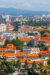 Ljubljana, Slovenia, August 5, 2019. Picturesque city view from the review site Ljubljanski grad