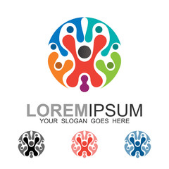 colorful happy family logo with people and hearts, circle logo with human and family care, medical icon
