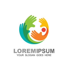 Charity logo design illustration, colorful logo template, social icon, handshake logo, people icon