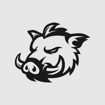 boar head logo gaming esport in black and white