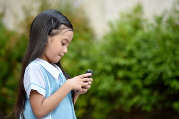 Pretty Student Child Wearing School Uniform With Phone