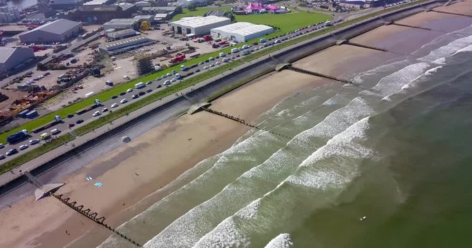 Drone Passing Over Aberdeen Beach With Waves