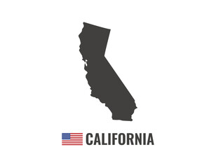 California map isolated on white background silhouette. California USA state. American flag. Vector illustration.