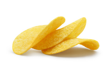 Delicious potato chips, isolated on white background