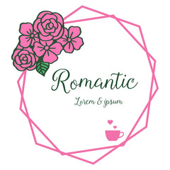 Bright colorful rose floral frame, for greeting card or invitation romantic. Vector