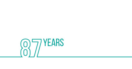 87 years anniversary or birthday. Linear outline graphics. Can be used for printing materials, brouchures, covers, reports. Stock Vector illustration isolated on white background