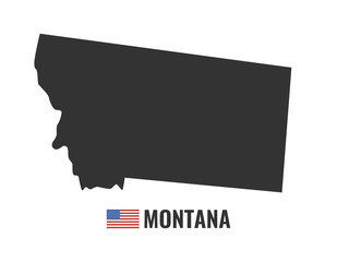 Montana map isolated on white background silhouette. Montana USA state. American flag. Vector illustration.