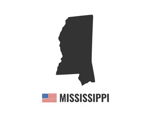 Mississippi map isolated on white background silhouette. Mississippi USA state. American flag. Vector illustration.