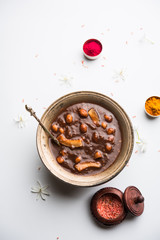 ambrosia or Panchamrit or Panchamrut or Panchamrutham or Panchamrutha is a sweet and sour food offered in prayers or puja to hindu Deity or gods