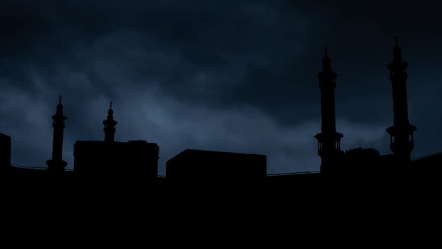 Kaaba in Makkah, Great Mosque of Mecca Masjid Al Haram, Thunderstorm and Lightning Time Lapse, Saudi Arabia