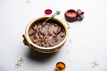 ambrosia or Panchamrit or Panchamrut or Panchamrutham or Panchamrutha is a sweet and sour food offered in prayers or puja to hindu Deity or gods