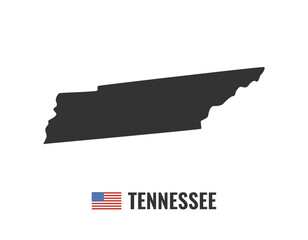 Tennessee map isolated on white background silhouette. Tennessee USA state. American flag. Vector illustration.