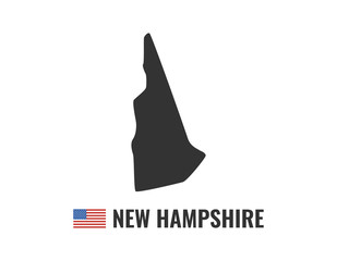 New Hampshire map isolated on white background silhouette. New Hampshire USA state. American flag. Vector illustration.