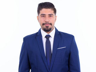 Face of handsome bearded Persian businessman wearing suit