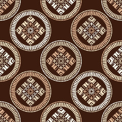Ethnic boho seamless pattern. Lace. Embroidery on fabric. Patchwork texture. Weaving. Traditional ornament. Tribal pattern. Folk motif. Can be used for wallpaper, textile, wrapping, web. 