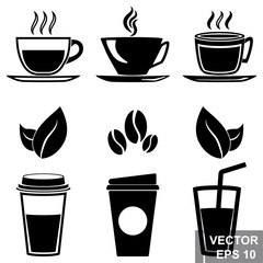 Simple set of coffee icons, coffee beans. Modern style. For your design.