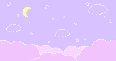 Abstract kawaii Cloudy Colorful Sky and Stars background. Soft gradient pastel Comic graphic. Concept for wedding card design or presentation