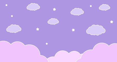 Abstract kawaii Cloudy Colorful Sky and Stars background. Soft gradient pastel Comic graphic. Concept for wedding card design or presentation
